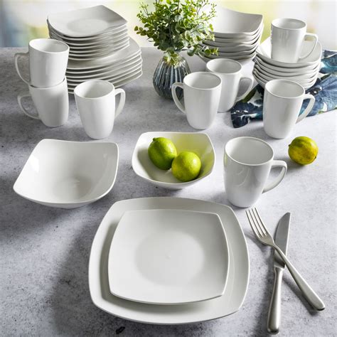 White Square Dishes Set Gibson Zen Buffet 16 Piece Square Plates,
