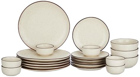 The Earth Store Handcrafted Creme Matte Ceramic Dinner Set, 21 Pieces ...