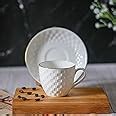 Femora Ceramic Gold Line Tile Cut White Tea Cups Set with Saucer, 200 ...