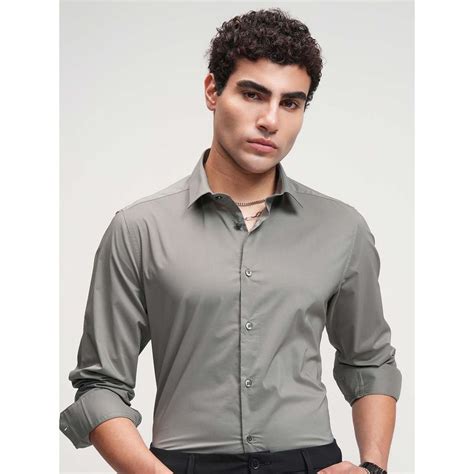 Buy HIGHLANDER Men Grey Slim Fit Cotton Formal Shirt Online