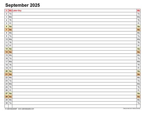 Kalender September 2025 Excel