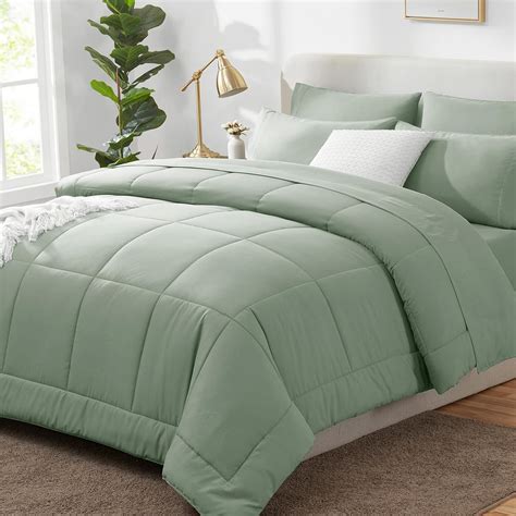 Amazon.com: 100% Cotton Sage Green Queen Comforter Sets 7 Pieces Bed in ...