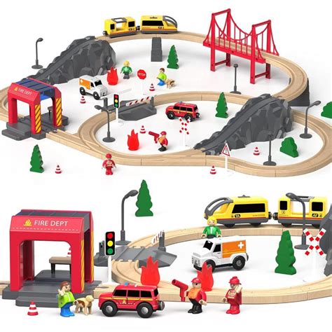 Open Ended 72pcs Wooden Fire Station Train Set (Motorised Train) — Toycra