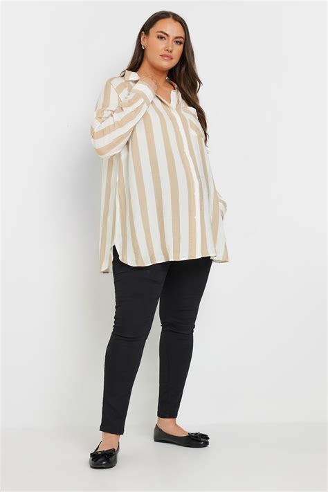 BUMP IT UP MATERNITY Plus Size Beige Brown Stripe Shirt | Yours Clothing