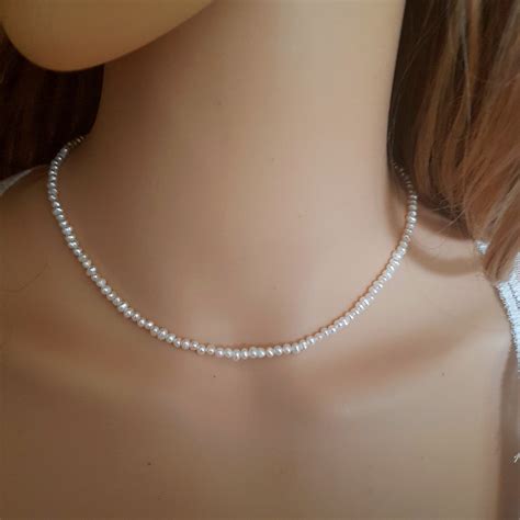 Tiny Freshwater seed Pearl necklace choker Sterling Silver or Gold Fill ...
