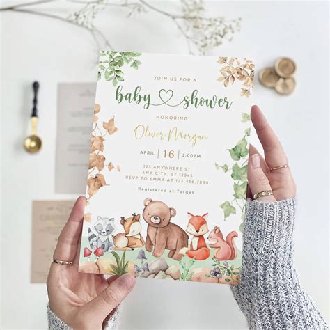 Woodland Baby Shower Invitation Template, Forest Animals Invite, Boy ...