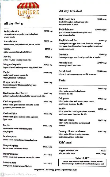 Menu of Lumiere Coffee, Umm Suqeim, Dubai