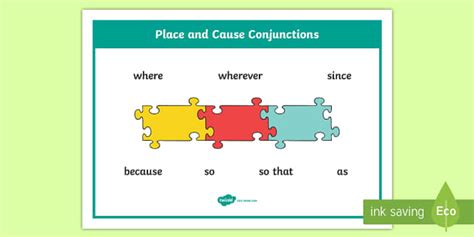 Place and Cause Conjunctions Word Mat