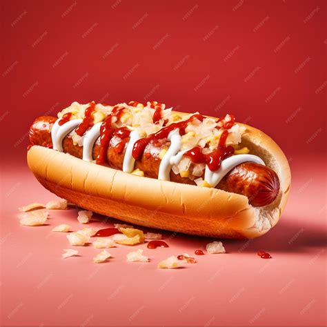 Premium Photo | Hot dog with meet sausage ketchup and mayonnaise on the ...