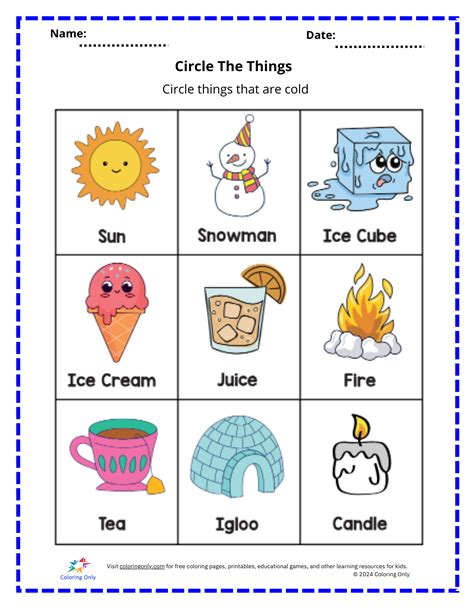 Circle The Cold Things Free Printable Worksheet