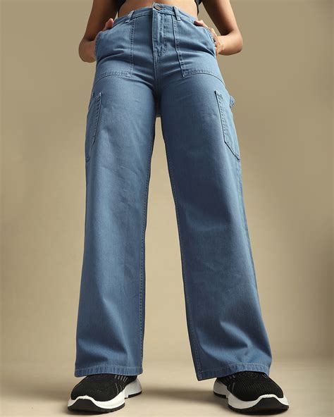 Buy Women's Blue Relaxed Fit Cargo Carpenter Pants Online in India at ...