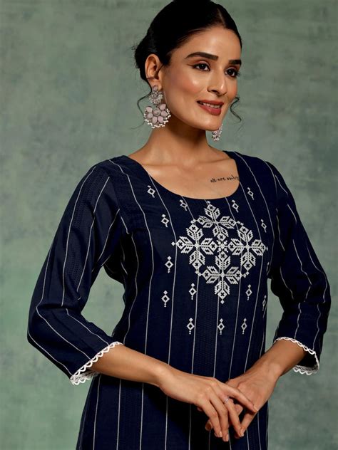 Buy Blue Embroidered Silk Straight Kurta Online at Rs.799 | Libas