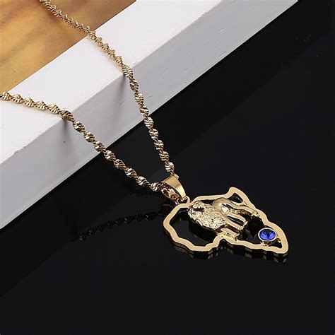 CB Gold Jewelry CB Gold Africa Map Pendant Necklace with Lion Design ...