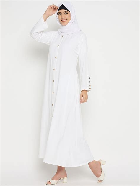 Front Open White Rayon Abaya Burqa with Black Hijab – Nabia