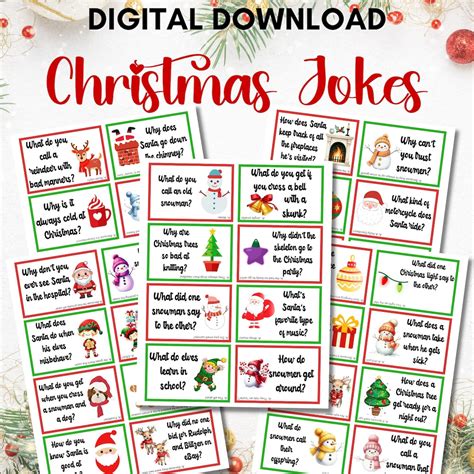 Christmas Joke Advent Cards, Fun Countdown to Christmas, 40 Printable ...