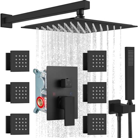 gotonovo Wall Mounted Rain Mixer Shower Faucet Set Matte Black 12 inch ...