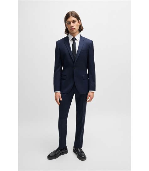 HUGO - Slim-fit suit in checked stretch virgin wool