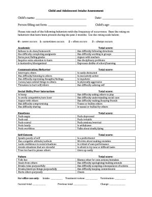 Fillable Online Child and Adolescent Intake Assessment Child's name ...