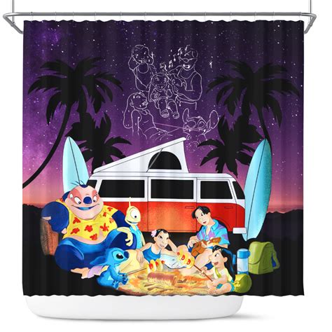 Night Camping Lilo Stitch Shower Curtain