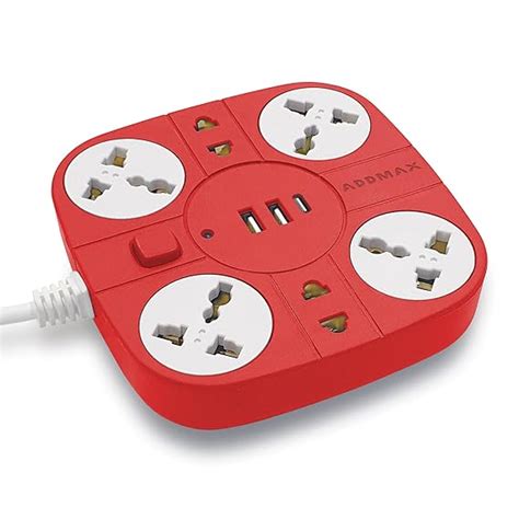 ADDMAX Extension Board with USB | 6 Power Sockets, 2 USB Ports + 1 Type ...