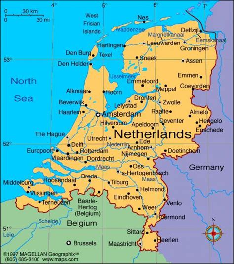 Netherlands cities map - Map of Netherlands with cities (Western Europe ...