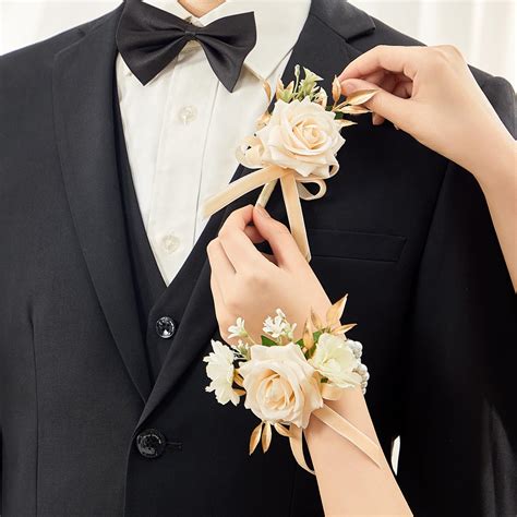 Amazon.com: DESUNESS Prom Rose Corsage and Boutonniere Set Artificial ...