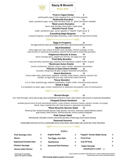 Sazzy B Menus | Downtown Kenosha, WI — Sazzy B