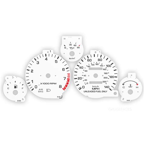 Mazda Miata MX-5 (1990-97) Gauge Faces Set – OPTIONS – 8000 RPM – White - Gauge Faces