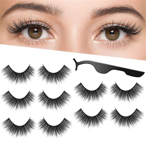 5 Pairs Self-Adhesive False Eyelashes Set with Tweezers - Natural ...
