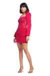 Buy Red Satin, Crepe Embroidery Square Neck Rosette Crimson Coat And ...