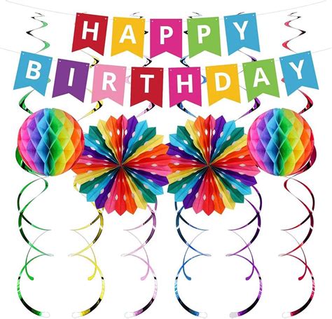 UNIIDECO Colorful Happy Birthday Decoration Kit - Pom Poms, India | Ubuy