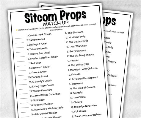 Iconic Sitcom Props Match trivia party Game – The Hustling Cat Lady