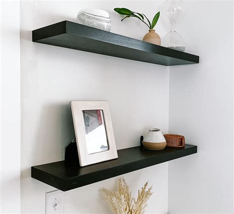 Black Solid Wood Floating Shelves Black Floating Shelves - Etsy