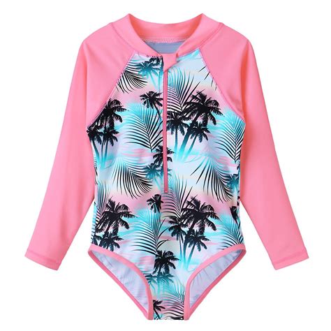 Buy TFJH E Kids Girls Rashguard Swimsuit UV 50+ Long Sleeve One Piece ...
