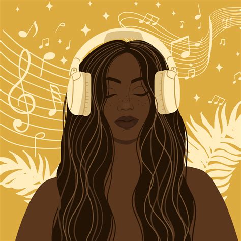 Black girl with headphones listening to music 15740479 Vector Art at ...