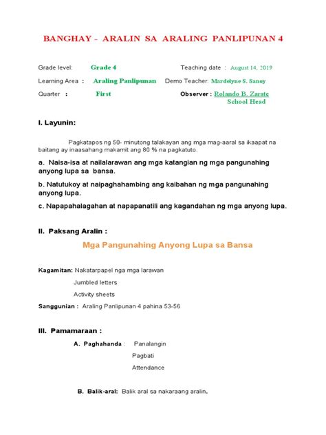 Image result for Lesson Plan for Cot Printable