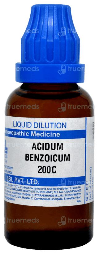 Sbl Acidum Benzoicum 200c Dilution 30ml - Uses, Side Effects, Dosage ...