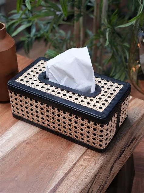 Cuboidal Natural Cane Mesh Table Top Tissue Paper Holder Box For Home ...