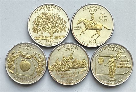 1999 U.S. Gold Layered State Quarters (P) CT, DE, NJ and PA - and (D ...