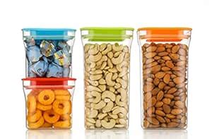 4 Pc Kit Kat Container Plastic Air Tight Unbreakable Square Storage Box ...