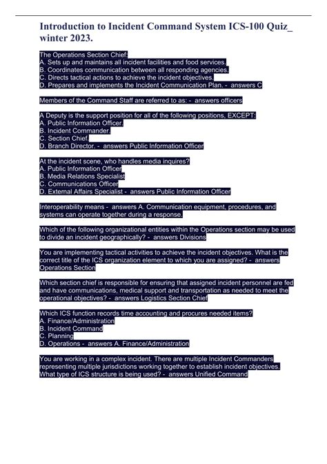 Introduction to Incident Command System ICS-100 Quiz_ winter 2023 ...
