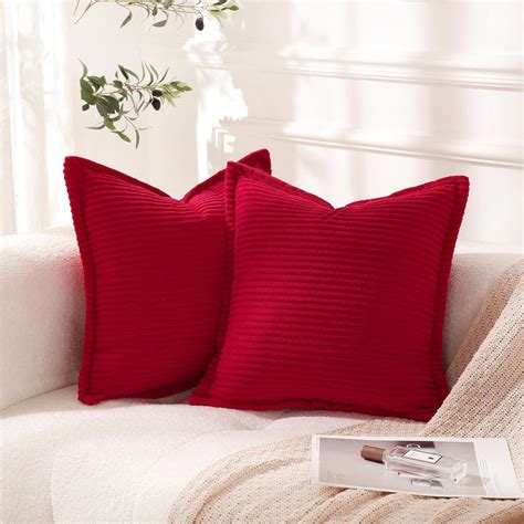 Amazon.com: Linecooo Corduroy Red Throw Pillow Covers Set of 2 Striped ...