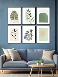 999STORE Botanical Leaf Canvas Painting Set of 6, Modern Greenery Art ...