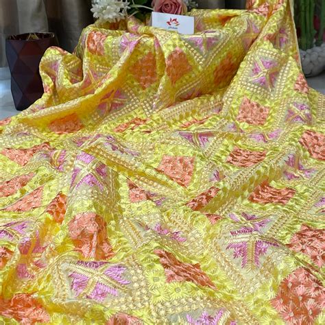 Phulkari Machine- Embroidered Chinnon Dupatta - Yellow – Phulari