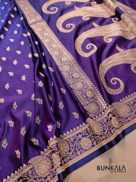 Shop Purple Buti Weaved Banarasi Mashru Silk Floral Border Saree – BUNKALA