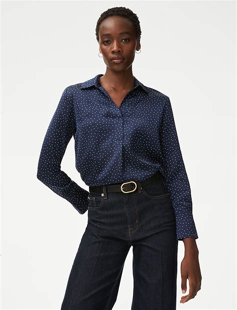 Buy Polka Dot Collared Popover Blouse at Marks & Spencer