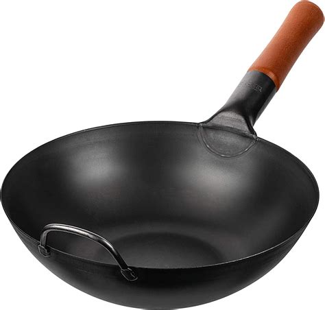 YOSUKATA Carbon Steel 11.8" Stir Fry Wok Pan - Pre-Seasoned Chinese Wok ...