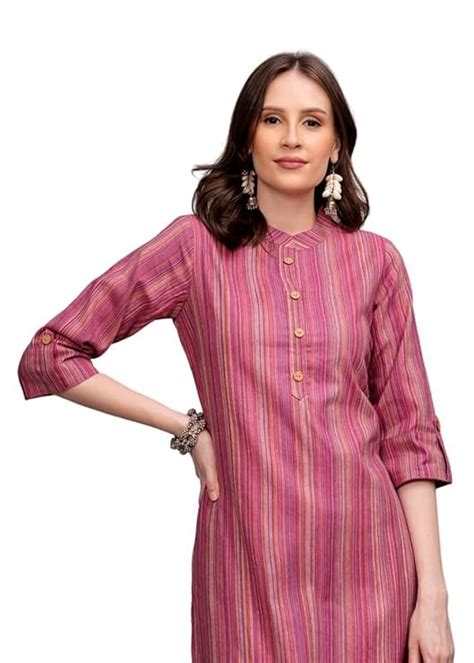 Buy RAINA CREATION Women's Striped Pure Cotton Straight Mandarin Collar ...