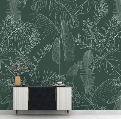 Tropical Room 6.35 Meter x 19.68 Inches Canvas Wallpaper, Green Background