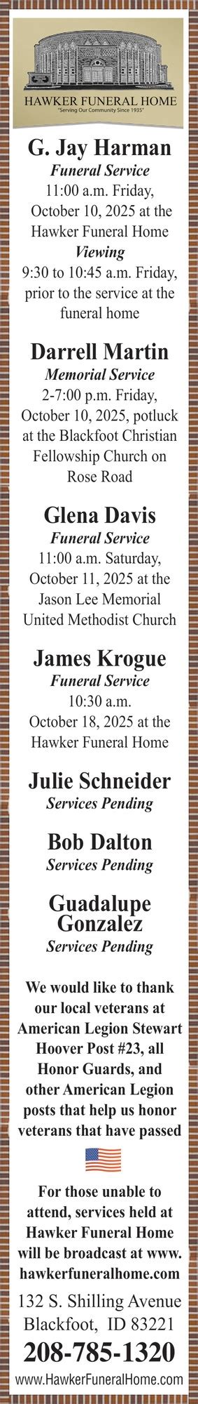 Funeral Service, Hawker Funeral Home, Blackfoot, ID